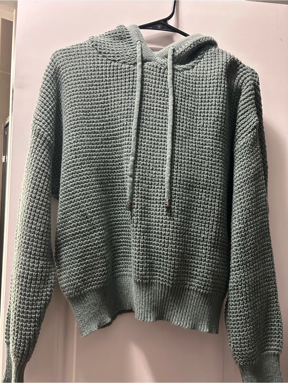 Women’s Waffle Knit Hoodie Sweater - Sage Green
